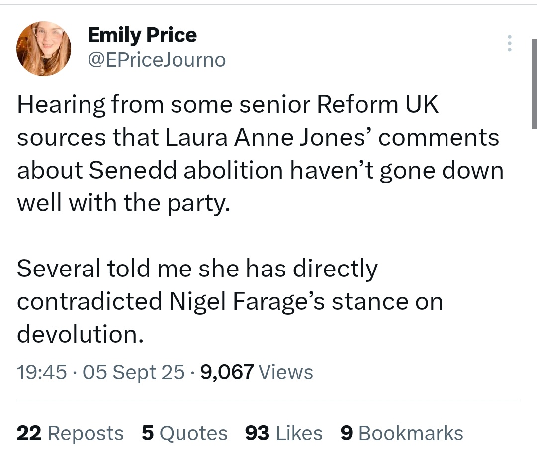 Joe___Allen's tweet image. Who would have guessed that Laura Anne Jones - an ex-Tory MS who was not trusted with any significant role for the Welsh Cons in her 9 years in the Senedd - would prove to be a liability for Reform?