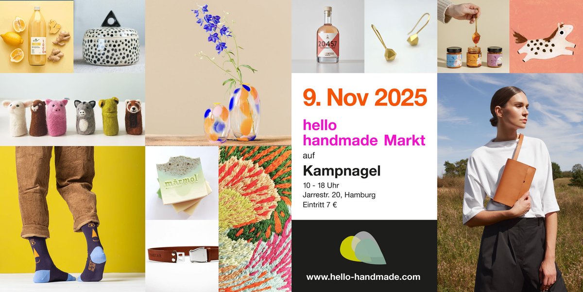 📅 Save the Date: hello handmade Markt
🗓 09.11.2025
📍 Kampnagel Hamburg
100 Aussteller:innen • Unikate • Design jenseits der Stange
👉 hello-handmade.com
#hellohandmade #JenseitsDerStange #Designmarkt #HamburgEvents #ShopSmall #SupportLocal