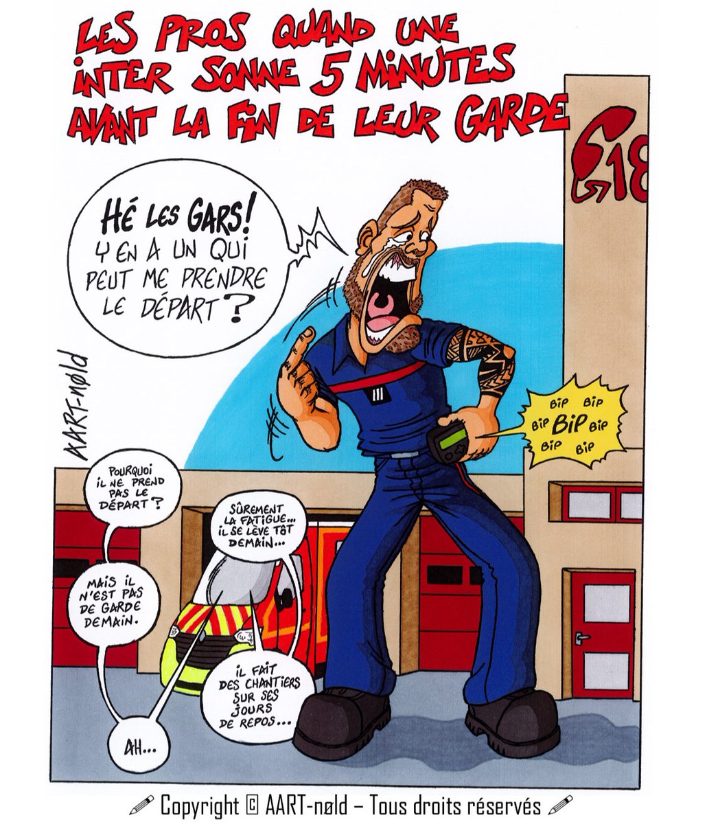 Suivez <a href="/AARTnold/">AART-nøld Illustrations</a> pour d'autres dessins d'humour #Pompier 😉

✅ Pour les BD 📚✏👉🏻 soldatdufeu.fr

#SapeurPompier #SapeursPompiers #Pompiers #Pomplard #Pomplards #Caserne #Dessin #DessinPompier #DessinDuJour #BandeDessinée #BD #Dessiner #JourDeGarde #SPP #SPV