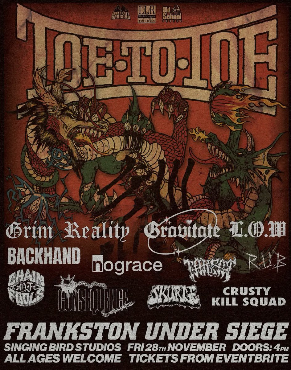 Playing this big one in Frankston. Supporting the legendary TOE TO TOE! <a href="/innercityuprise/">INNERCITY UPRISING</a>