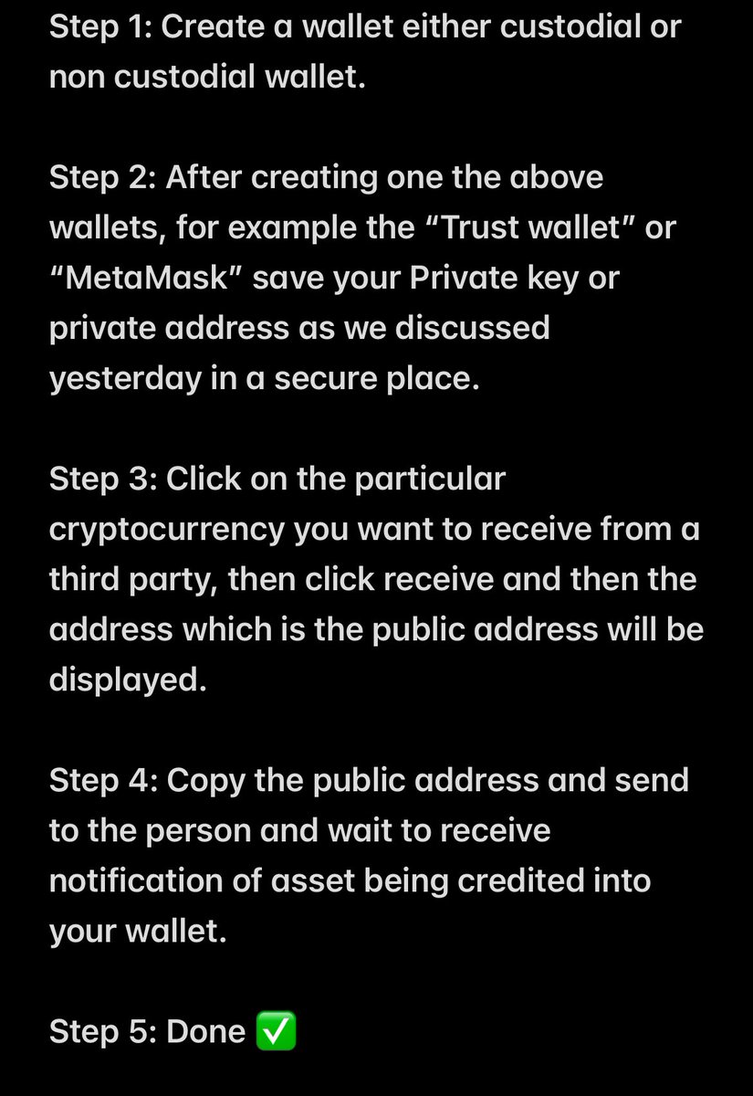 DAY6/30
Today, I will be educating you all on how to interact with wallets. 

♻️How to receive crypto assets from a friend or anyone at all. 

♻️The steps are all indicated in the below diagram. 

Stay with me and watch out for the next discussion tomorrow.
#Crypto #DeFi #Web3