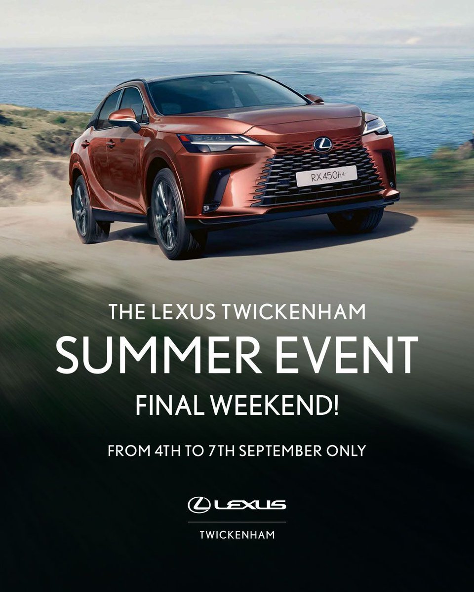 LexusTwickenham's tweet image. The Lexus Twickenham Summer Event finishes tomorrow at 6pm.

The final weekend to get up to £8,000 off new models, £500 off or 50% off a 2 year Service Package with every Approved Pre-Owned model.*

curriemotors.co.uk/events/lexus-s…

#FinalWeekend #EndsTomorrow #LexusSale #LexusEvent
