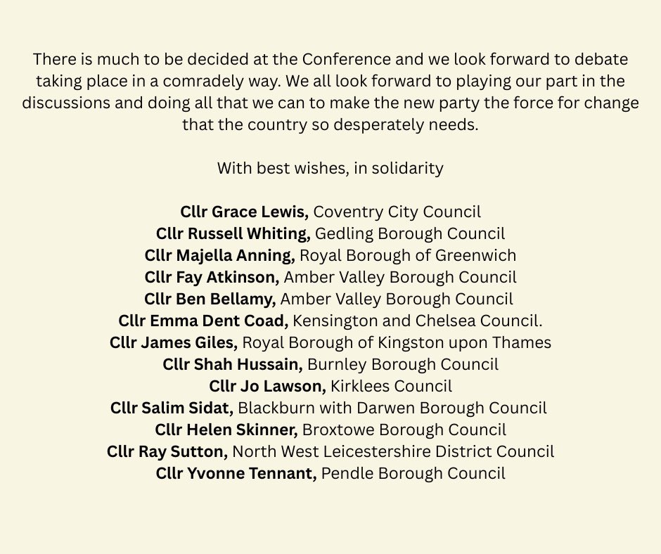 Independent Socialist Councillors from across the country have written to <a href="/jeremycorbyn/">Jeremy Corbyn</a>, <a href="/zarahsultana/">Zarah Sultana MP</a> &amp; fellow IA MPs calling for real democracy ahead of the founding conference of #YourParty.

No backroom deals. No top-down control.

A movement built by and for the people.