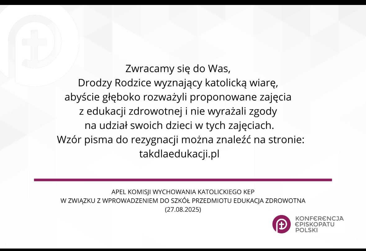 <a href="/Platforma_org/">PlatformaObywatelska</a> Wyobraź sobie, jaki byłby krzyk strony kościelnej, gdyby minister edukacji zakwestionowała sens niektórych przedmiotów nauczanych w seminariach. Tymczasem Episkopat nie ma takich hamulców – wprost namawia rodziców do wypisywania dzieci z zajęć z edukacji zdrowotnej.