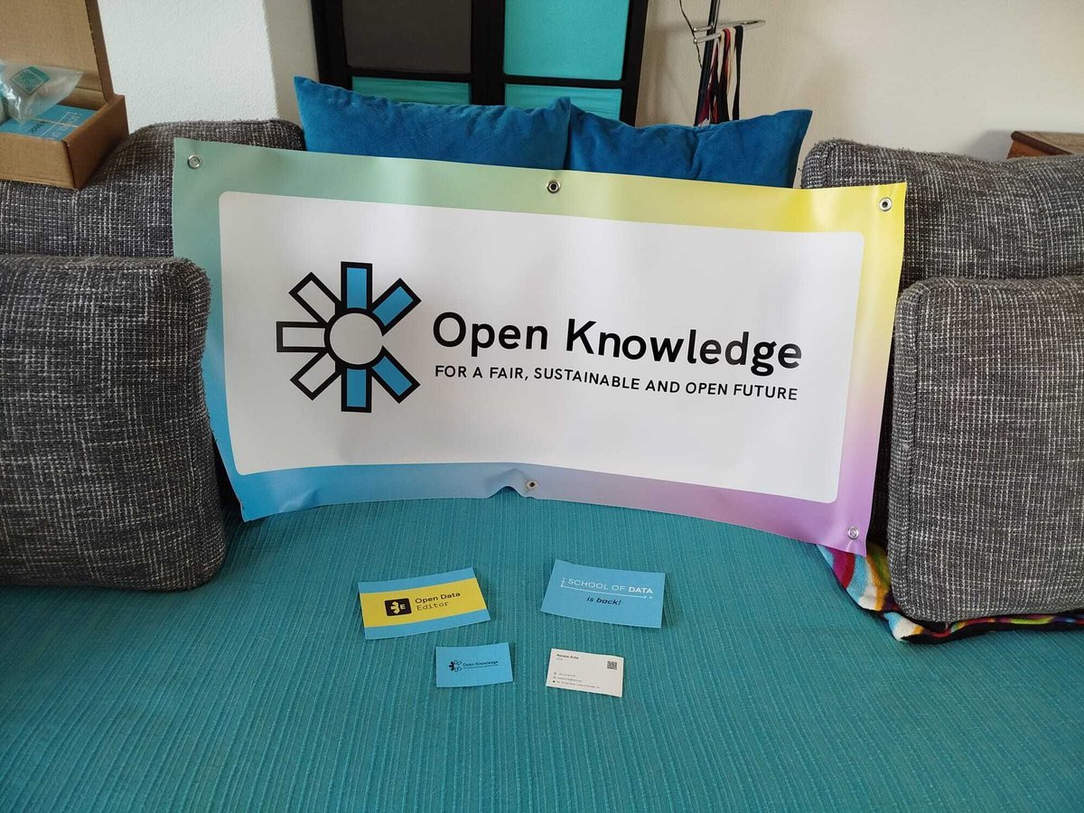 OKFN's tweet image. ✊🏾🇵🇹 The @OKFN team will be at the #GlobalGathering in Estoril, Portugal, next week. If you're attending too, stop by our booth (Monday, 15:30 CEST) to say hello and find out more about #OpenDataEditor and our recent activities.
📸 Some SWAG getting ready for GG on a sofa.