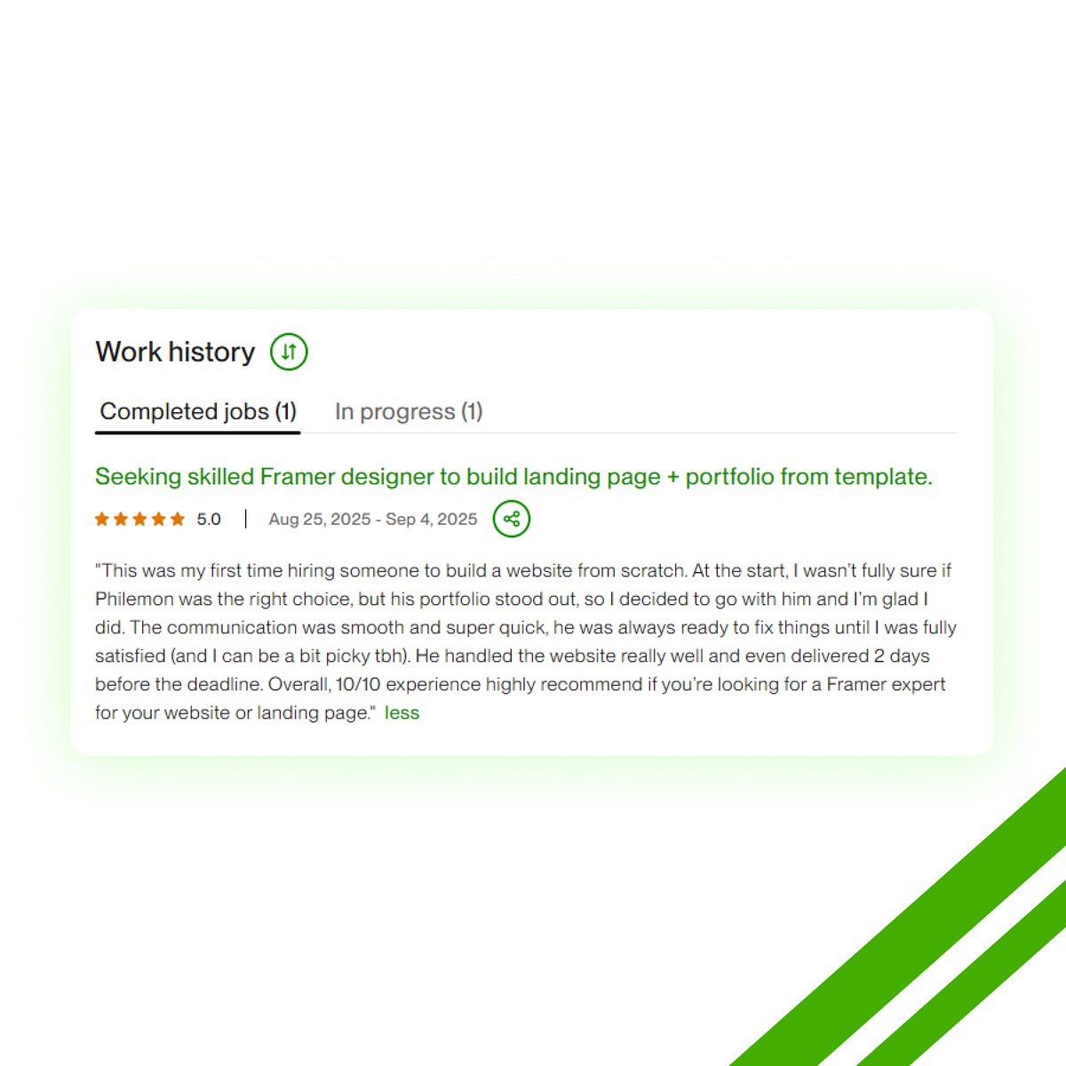 PhilemonOke's tweet photo. Bagged my first client on Upwork 🥳
He really liked my work and gave me a five star review
Before i finished the first gig, I got another one..... off of linkedin. https://t.co/k32BbNBpDM