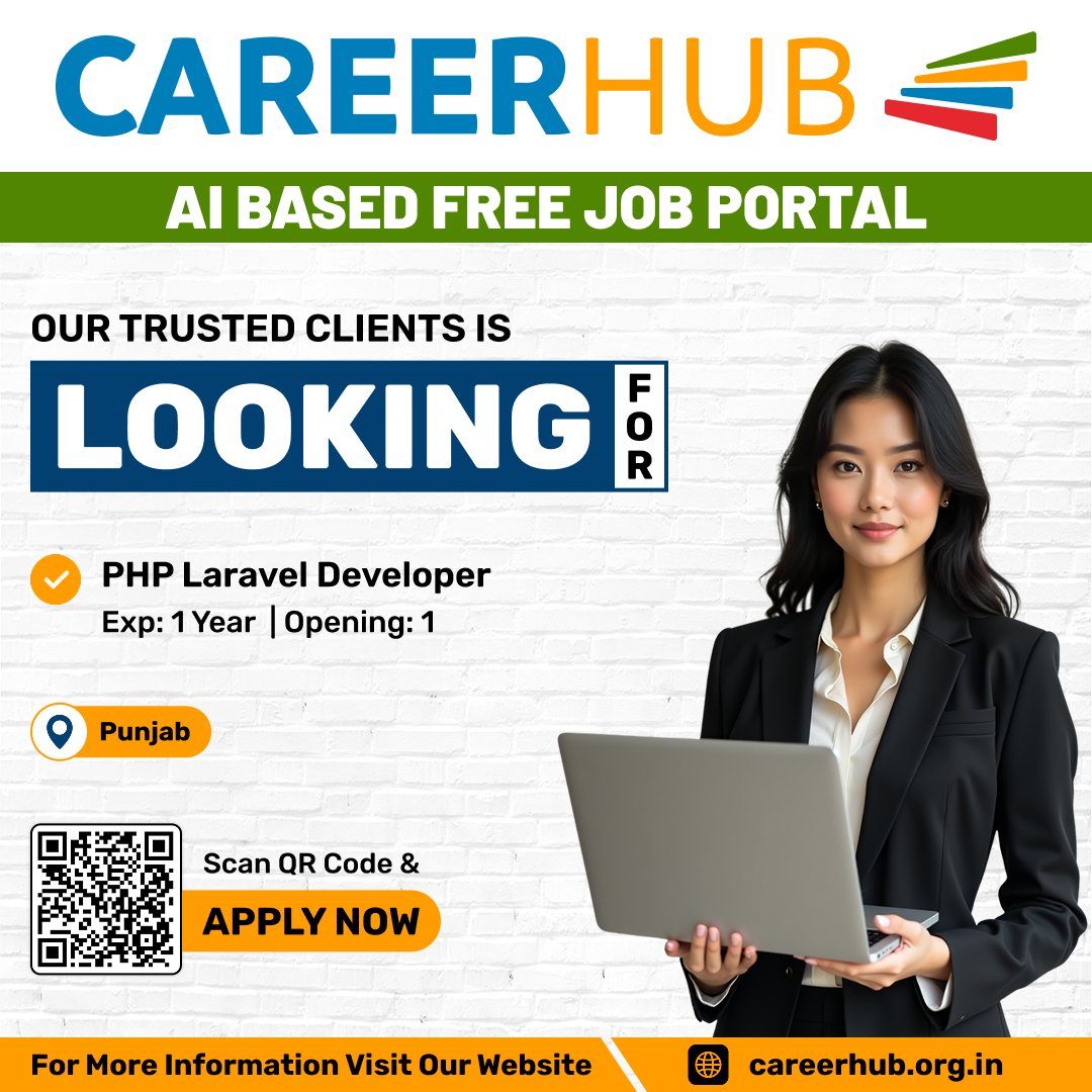careerhub_iespl's tweet image. ⚡ Hiring: PHP Laravel Developer
Location: Punjab | 1 Yr Exp | 1 Opening
Expert in PHP & Laravel, web app dev, DB integration & APIs
Apply: careerhub.org.in/job/php-larave…
Follow: @careerhub_iespl
#PHPLaravelDeveloper #Laravel #PunjabJobs #CareerHub #careerhubaibasedfreejobportal