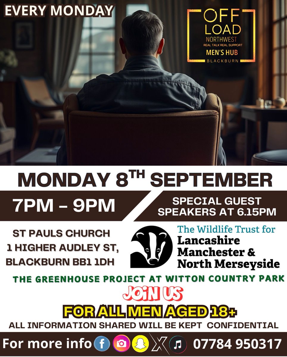 #OffloadNorthwest 
#MensHub 
#PeerToPeerSupport #MensMentalHealth 
#YouAreNotAlone 
#ConfidentialSupport 
#Blackburn 
#SupportForMen 
#MentalHealthMatters  
#MensSupport 
#CommunitySupport #MaleMentalHealth
#BreakTheStigma 
#SupportEachOther #MenSupportingMen