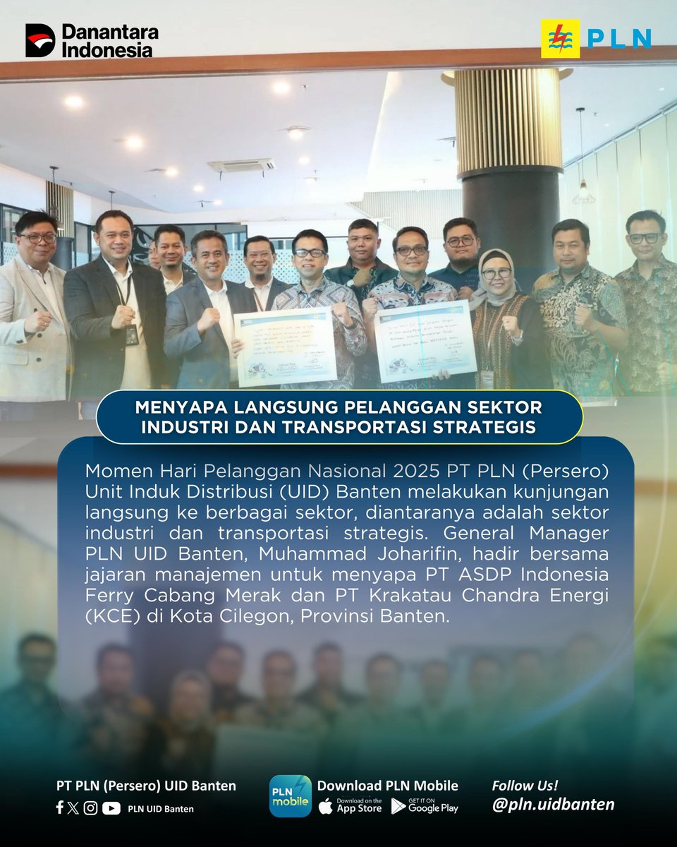 plnbanten1's tweet photo. Bagi PLN UID Banten, pelanggan bukan sekadar pengguna layanan, tapi mitra untuk tumbuh bersama π±β‘
Dalam momen Hari Pelanggan Nasional 2025, kami hadir langsung menyapa para pelanggan.
#HariPelangganNasional #PLNUIDBanten #PelangganHebatEnergiBersahabat https://t.co/B3CXAAIIVZ