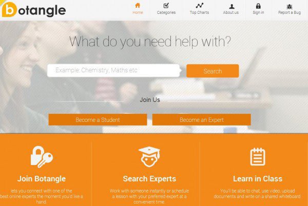 Screenshot of Botangle website homepage