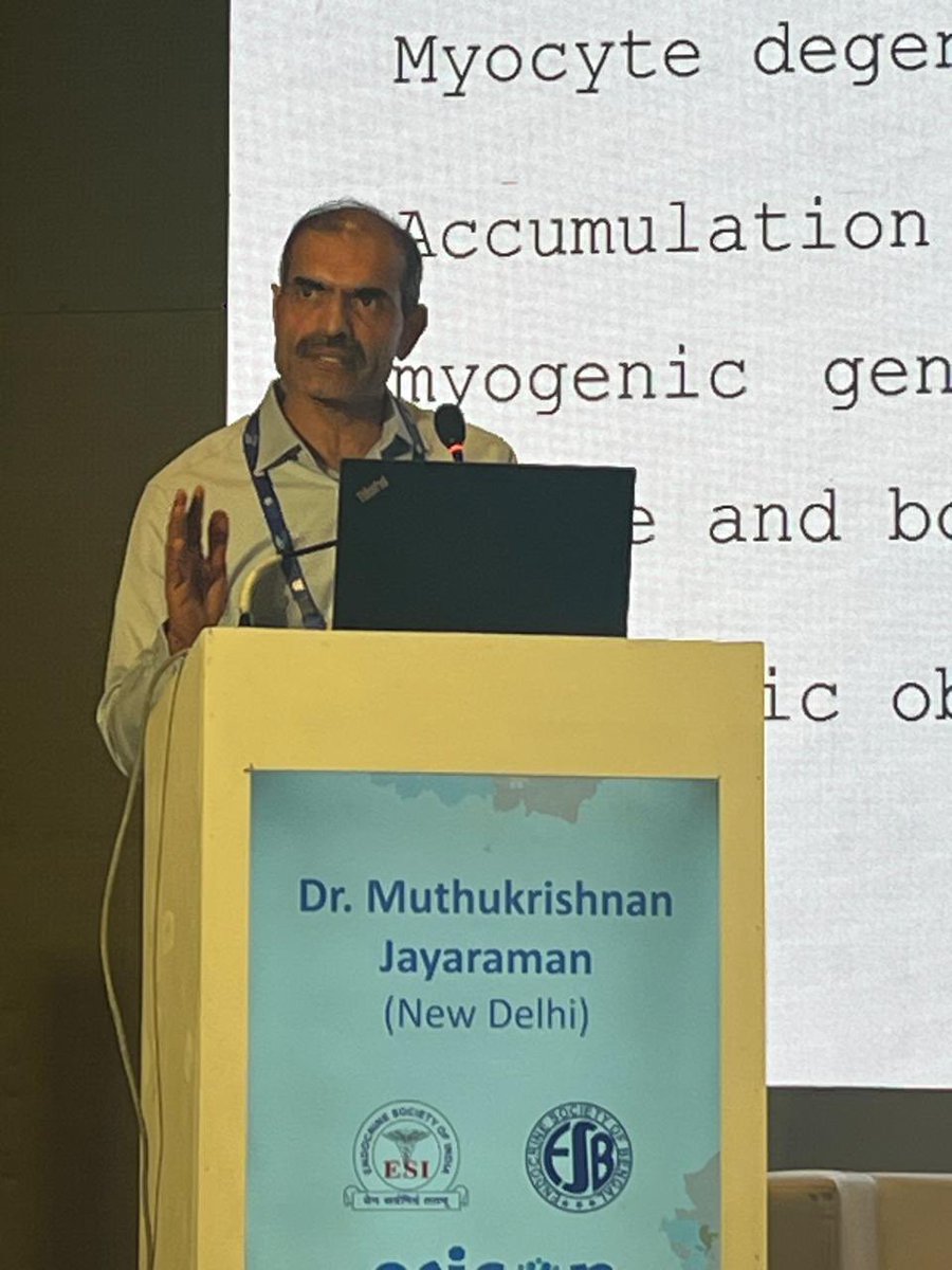 jmuthukrishnan's tweet image. Spoke on a much neglected issue of Sarcopenia at Annual Conference of the Endocrine Society of India #ESICON Kolkata. Emphasised on need to get stronger and active with more muscle and The customary long run  and pushing fellow endocrinologists to start  moving @IndiaESI