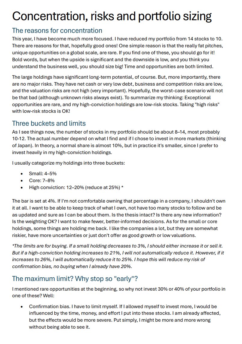 aktieblogg's tweet image. A few thoughts on concentration, risks and portfolio sizing. My aim is to focus a bit more but there are clear risks that need to be mitigated. The questions is: How? And is 10-12 to few? Please feel free to read and comment! #investing