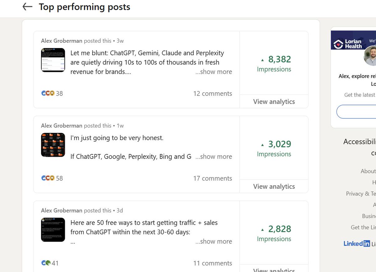 AlexGroberman_'s tweet image. I created my LinkedIn 39 weeks ago. 
Easiest algorithm to crack by a country mile.
Since then I have added $70,000 to my agency pipeline, generated five figures this month for SEO Stuff, built 7,300+ connections, logged 1,675,245 impressions, and reached 523,242 members.
Steal…