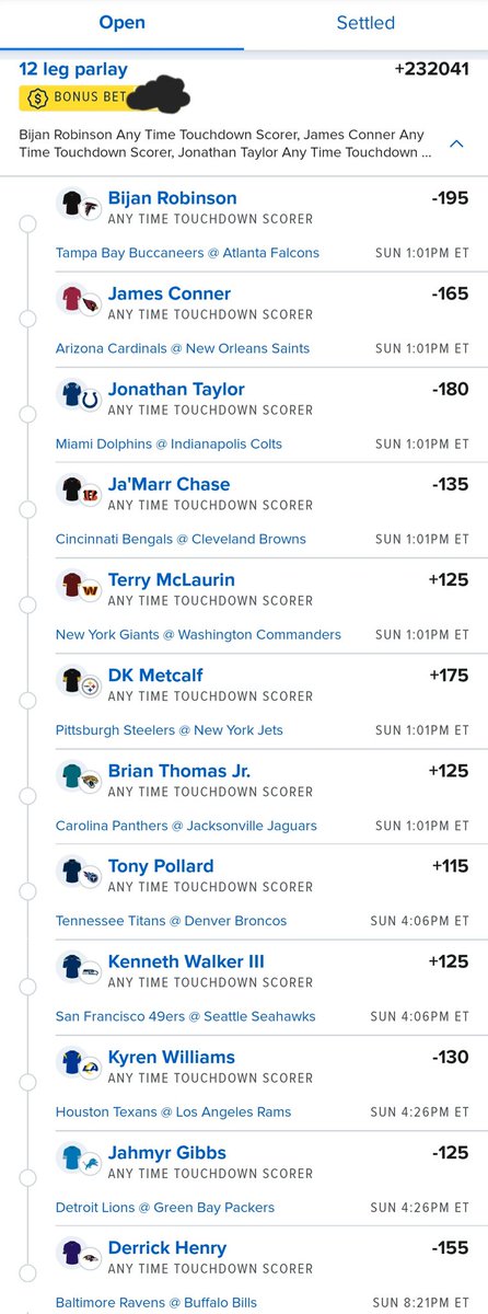 Here's my all day any time touchdown lotto !! You can break it down by times or split it in half. Or just ignore if you're not feeling it. 

Check out my bet on FanDuel Sportsbook! 
 account.sportsbook.fanduel.com/sportsbook/add…