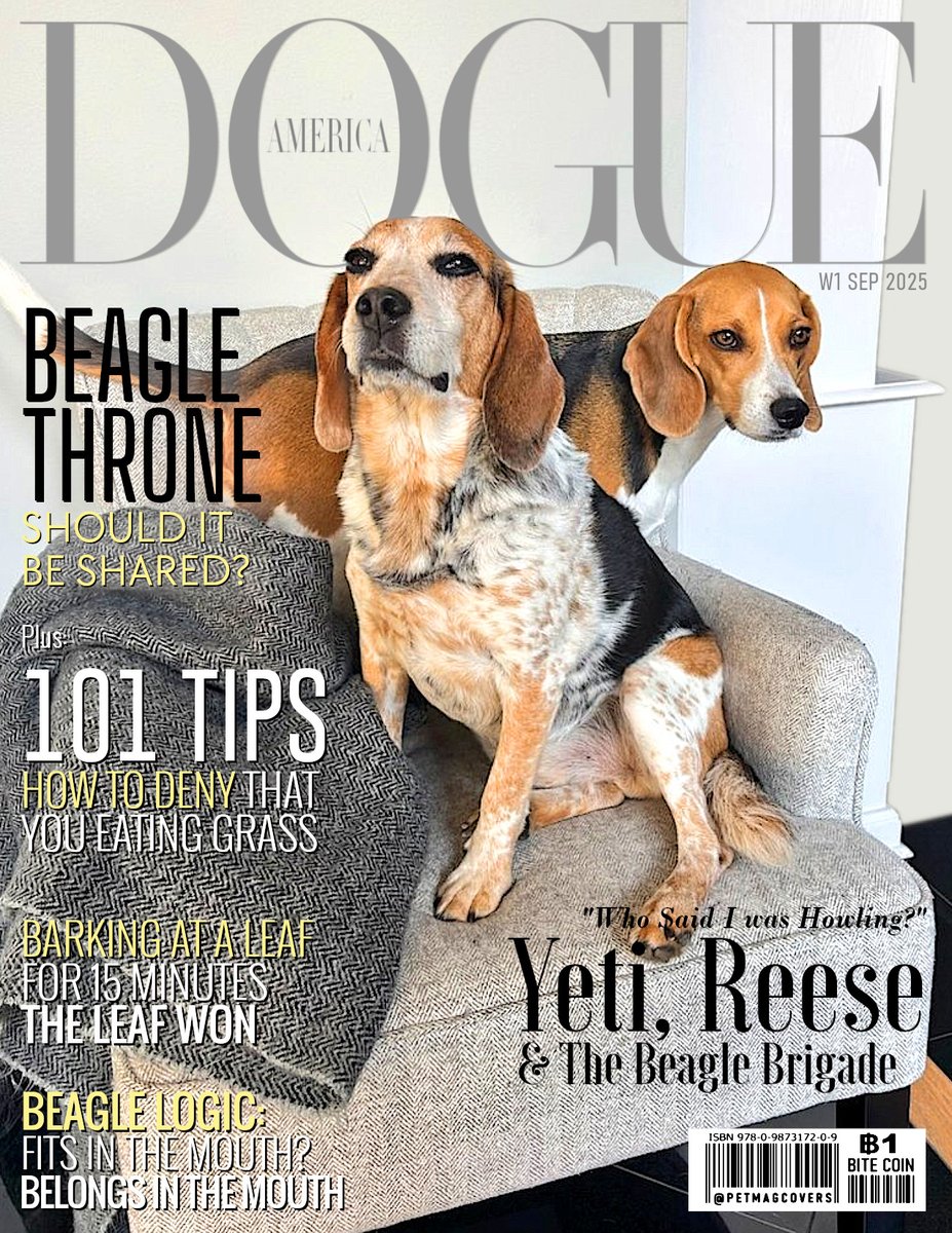 TODAY, On the cover of DOGUE Magazine: Yeti &amp; Reese Beagles <a href="/BeagleBrigadeGA/">Yeti, Reese & The Beagle Brigade</a> 

Follow them for insights into their rigorous sniffing, impactful service, and enduring charm.

#DOGUE #Magazine #Cover #GeorgiaInMyMind #Dogs #Beagles