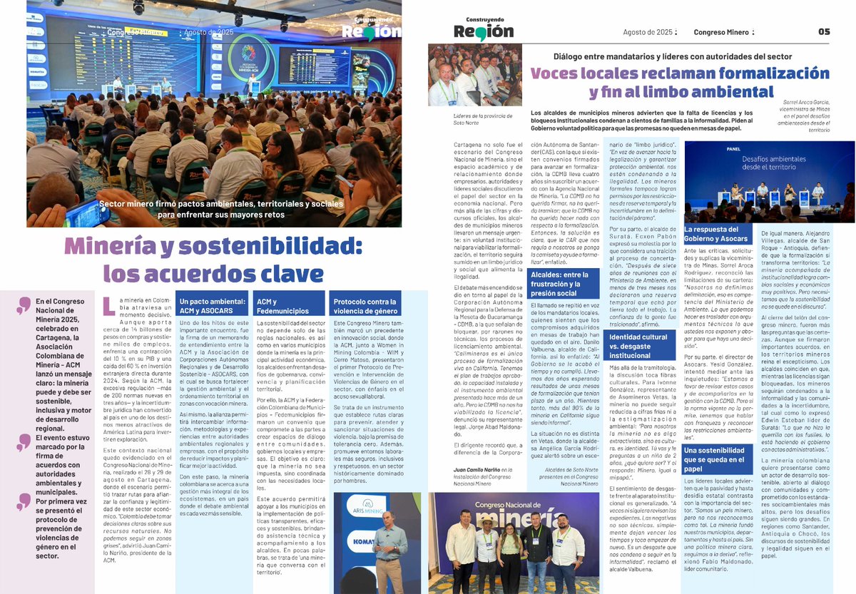 SECTOR MINERO FIRMO PACTOS AMBIENTALES, TERRITORIALES Y SOCIALES PARA ENFRENTAR SUS MAYORES RETOS. ‼️#CongresoNacionaldeMinería2025, celebrado en Cartagena, la Asociación Colombiana de Minería - ACM lanzó un mensaje claro: la minería puede y debe ser sostenible, inclusiva y motor