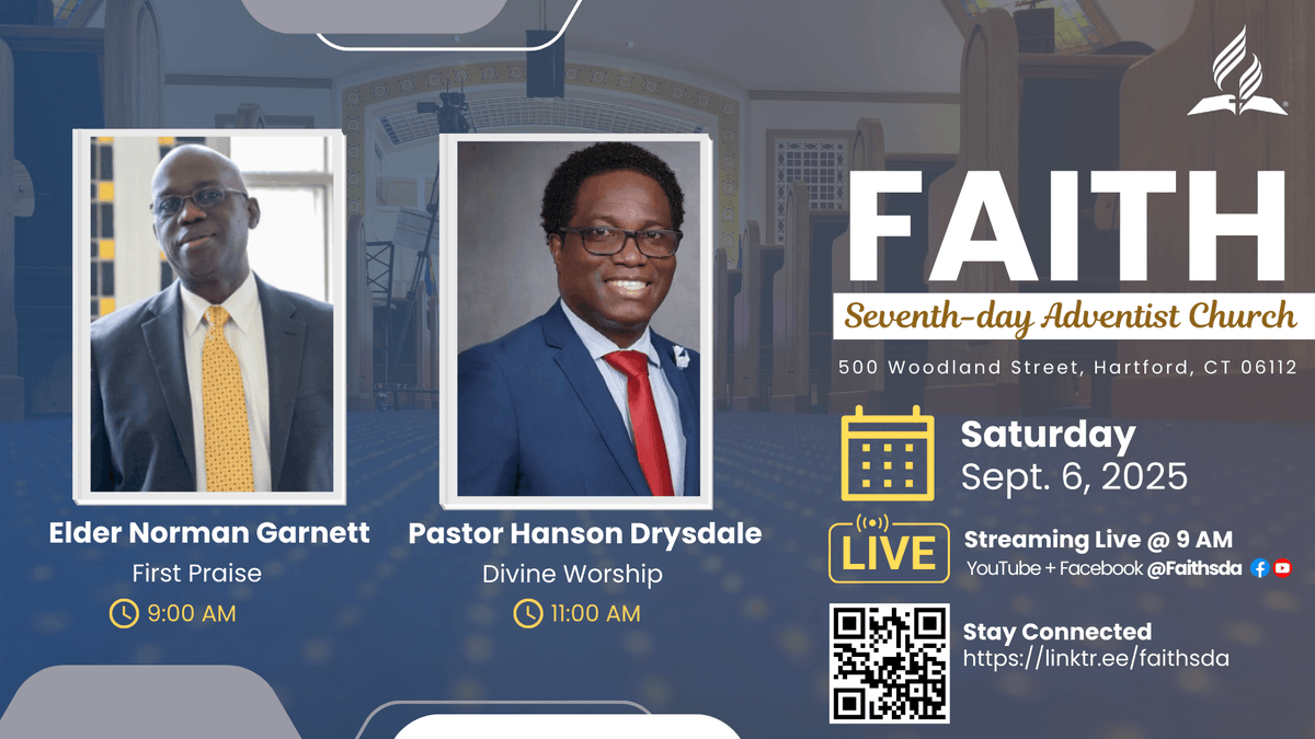 faith_sda's tweet photo. Sabbath Flow - 9.6.25
9:00 AM - First Praise Speaker: Elder Norman Garnett 11:00 AM - Divine Worship &amp; Communion: Pastor Hanson Drysdale
 5:00 PM - AY | Poetic Songs &amp; Hymns 
7:00 PM - Singles Move Night | The Forge https://t.co/J86qkdhuG3