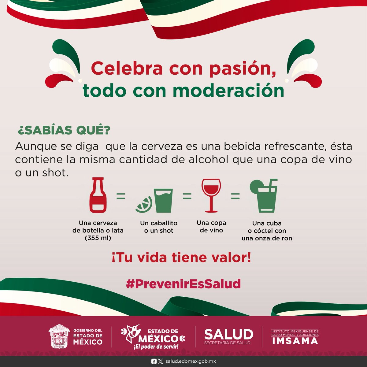 Todo consumo excesivo de bebidas alcohólicas, pone en riesgo tu salud. Las enfermedades ocasionadas por el consumo de alcohol son 100% evitables y prevenibles.
#PrevenirEsSalud
#TuVidaTieneValor
#IMSAMA