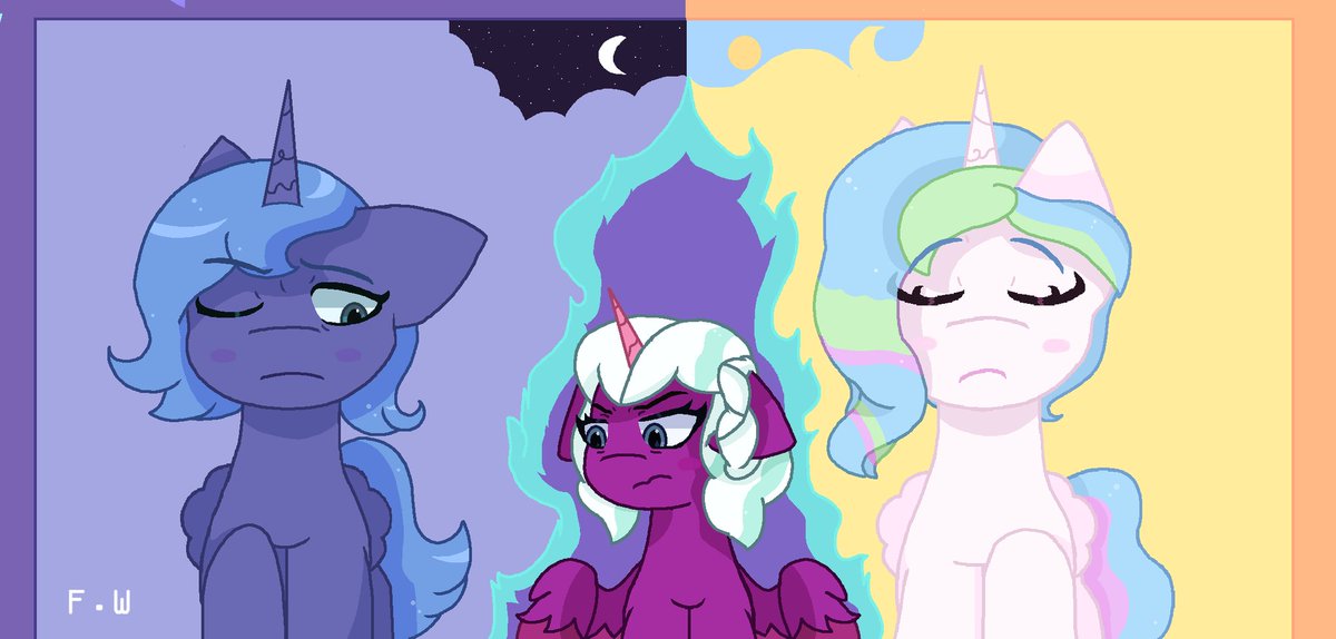 Over shadow by the holders of the Sun and Moon ☀️🌒
#mlp #mylittlepony #celestia #luna #opaline #mlpg5