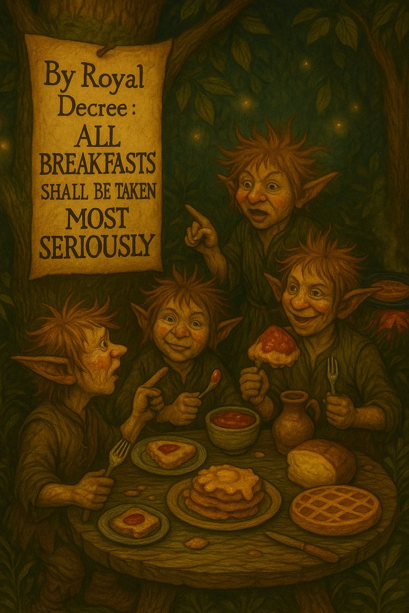 By Royal Decree:
All breakfasts shall be taken MOST seriously.
Violators shall be sentenced to an extra spoonful of jam.
(Effective immediately.)
🍓👑
#WildCourtDecrees #GoblinEtiquette #FantasyMakers
