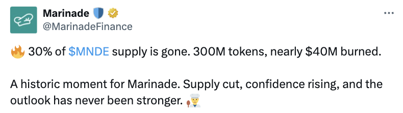 MNDE supply burn announcement