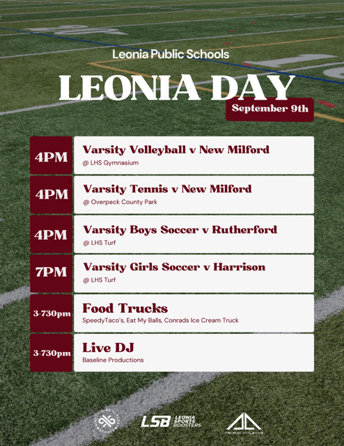 Edgewater Families,

Please feel free to join our friends in Leonia for Leonia Day on September 9, 2025! This is a great way to connect with our cooperating school district!

Regards,

Mr. Cunningham
Superintendent of Schools