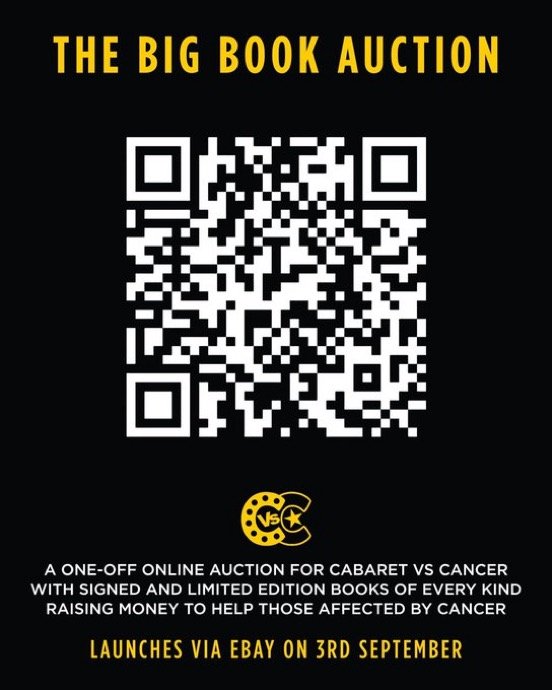cabaretVScancer's tweet photo. It’s our ONE OFF book auction on EBay! 

With John Waters! Terry Pratchet! David Attenborough! David Hoyle! Nicola Sturgeon! Dr Who signed titles too!

And LOTS MORE!

https://t.co/yUOtfUTaSk

#charity #books #readnext #ebay https://t.co/p7hl0zp6oi