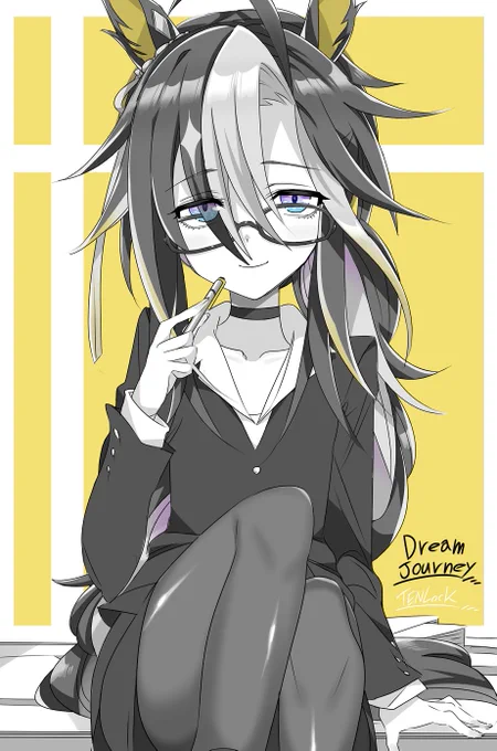 黒スーツ・黒タイツ・髪を結ったドリジャさんも良いと思います #ウマ娘 #ドリームジャーニー #黒タイツの日