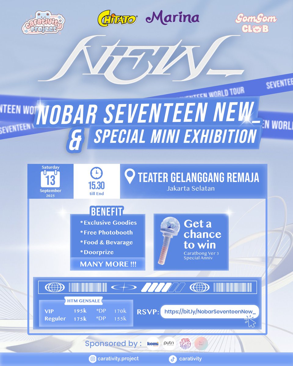 [ HELP RT ]

🩵 NOBAR SVT NEW_ + SPECIAL SEVENTEEN MINI EXHIBITION 🩷

🗓: Saturday, 13th Sept 2025
🕟: 15:30 - End
🎪: Theater GRJS, Blok M

🔗 RSVP: bit.ly/NobarSeventeen…

🪅 Get a chance to WIN Special Vitrah 🪅