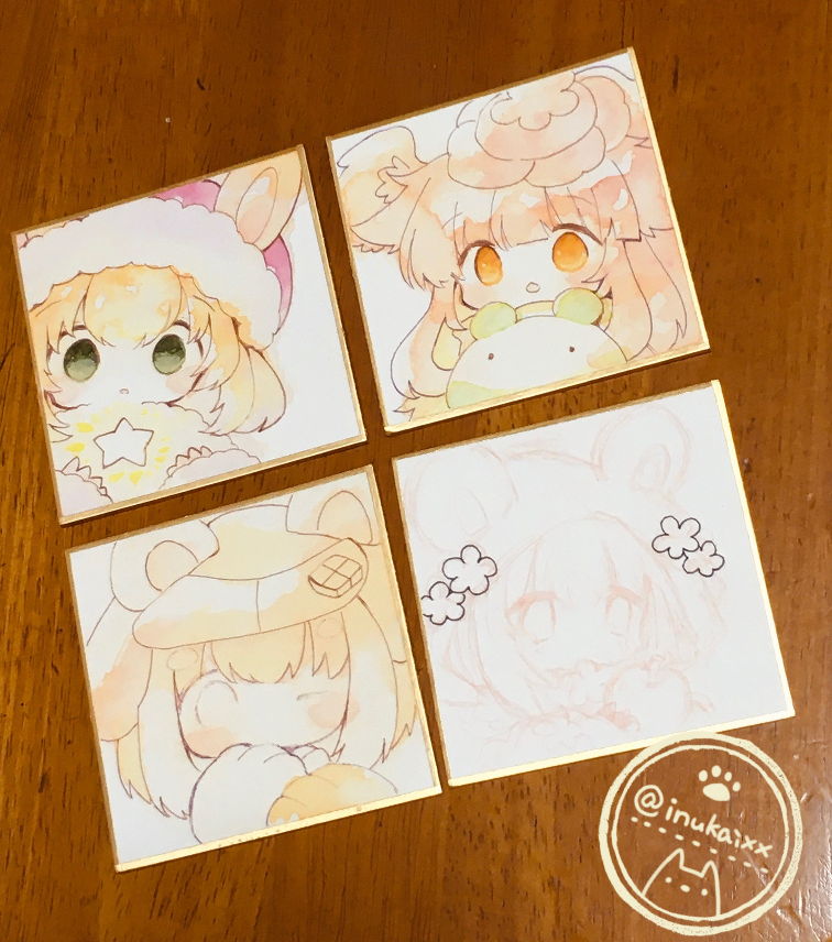 「このあたりはまにあえばいいな～な描きかけ色紙です!まにあわなかったらTAMAコミ」|犬飼/さかなのマーチ【BOOTH新作追加/名古屋コミティア【D-24】】のイラスト
