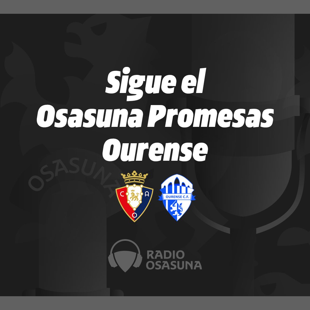 📻 ¡Vive el #OsasunaPromesasOurenseCF con nosotros!

Sigue en directo, desde las 15:50 horas, en #RadioOsasuna el primer encuentro de la temporada del filial rojillo en Tajonar.

osasuna.es/radio-osasuna