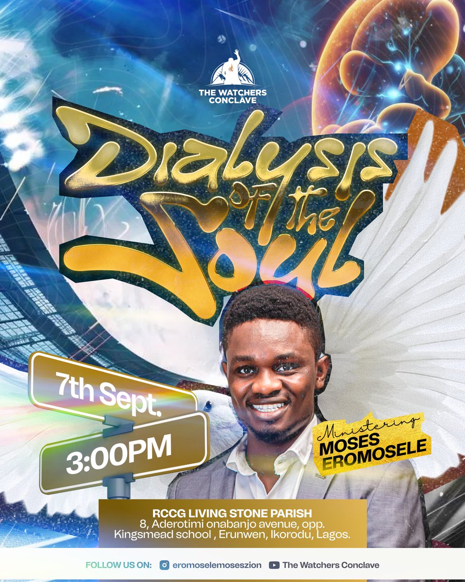 TWConclave's tweet photo. JOIN US, THIS SUNDAY. 
TIME: 3PM. 
You can also join us online, using this link
https://t.co/4bEcVrmaYr

#sundayservice✝️
#dialysisofthesoul
#ThewatchersConclave 
#Moseseromosele https://t.co/Ij6exxI4xC