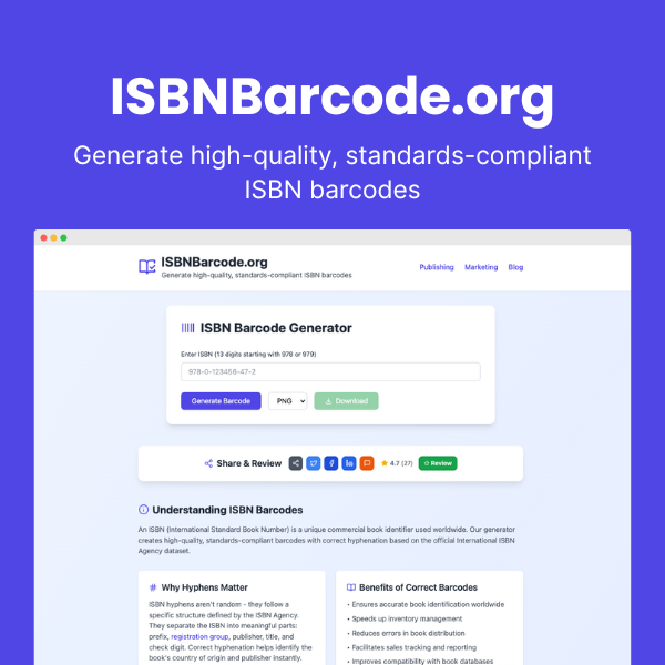 isbnbarcode's tweet photo. Don't pay for ISBN barcodes. Any paid ISBN barcode is no different from a barcode generated using a free tool. A barcode is just a machine-readable graphic—it converts the 13-digit ISBN code into a machine-readable graphic. https://t.co/tcQ9F8Slbg