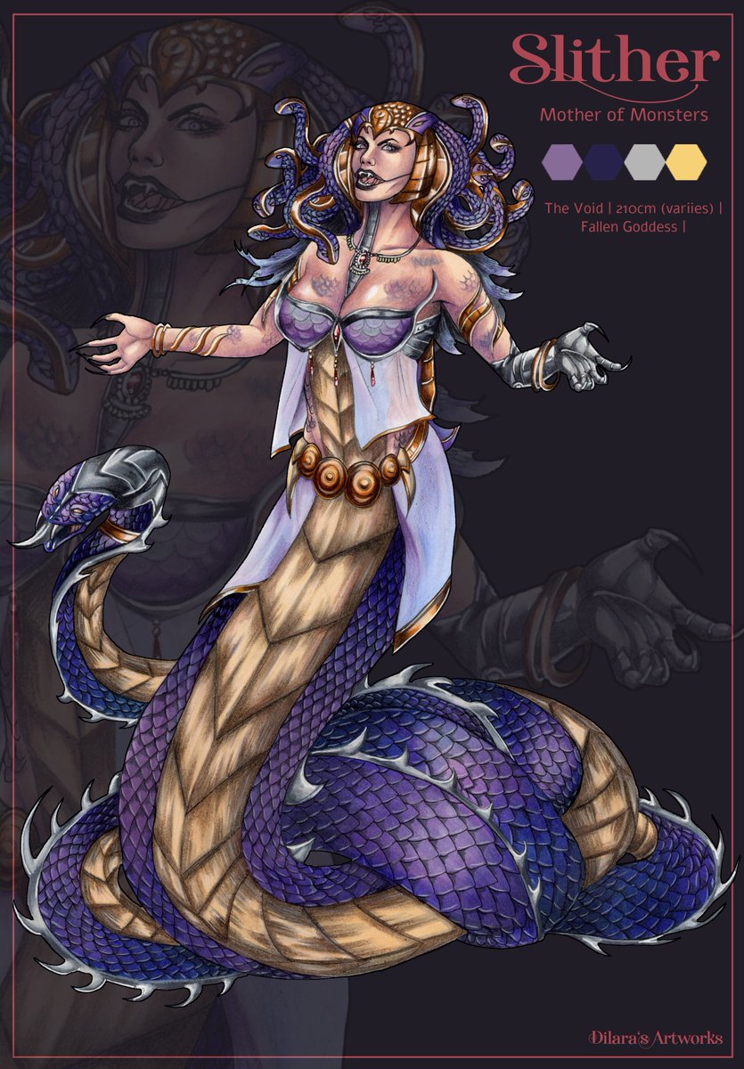 dilaramilena's tweet image. "Give in to me...and I'll fulfill every desire...the price? Your heart." 

Enjoy my OC Slither, the Mother of Monsters from my original comic "Rise of Shiranui" :D #ocart