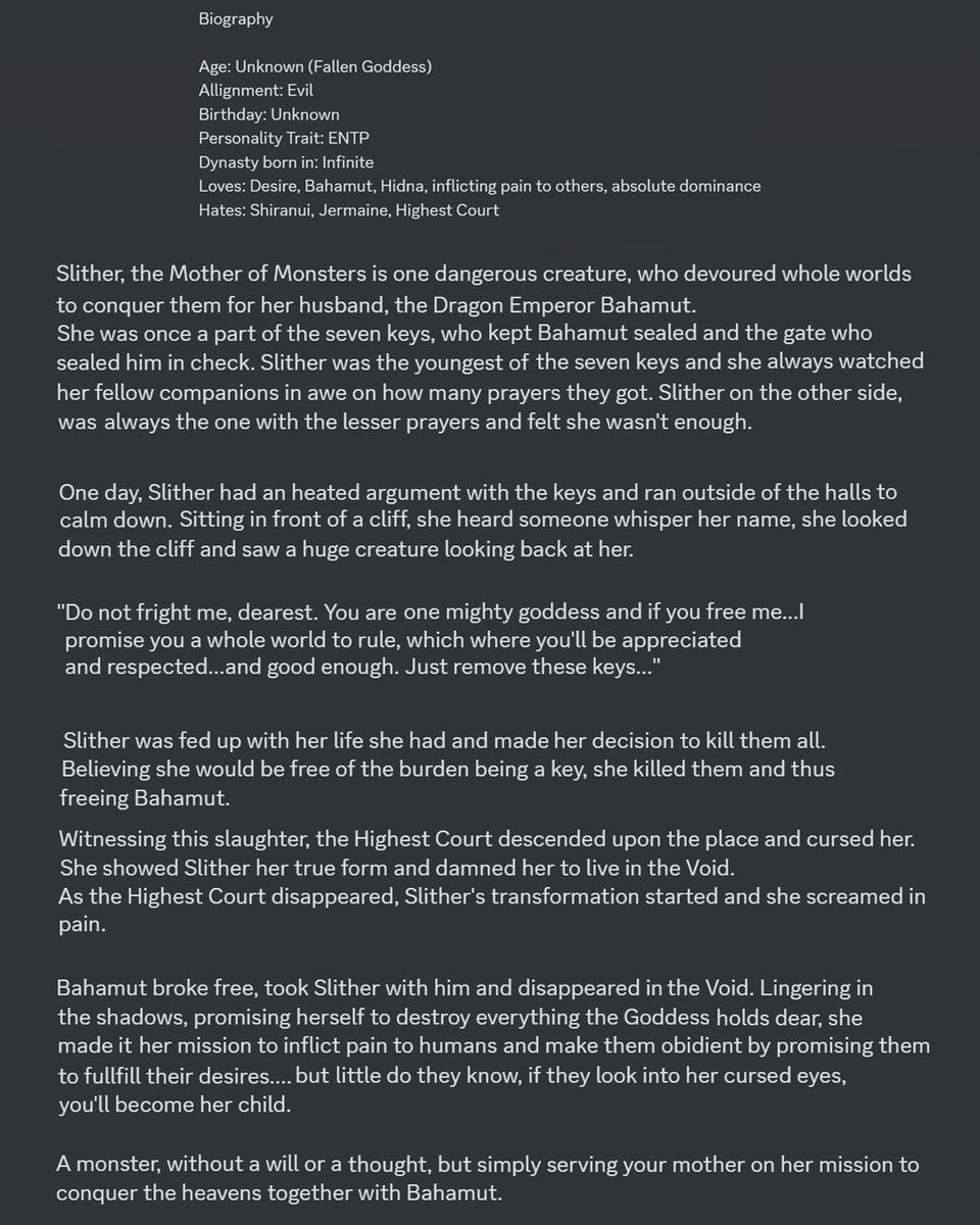 dilaramilena's tweet image. "Give in to me...and I'll fulfill every desire...the price? Your heart." 

Enjoy my OC Slither, the Mother of Monsters from my original comic "Rise of Shiranui" :D #ocart