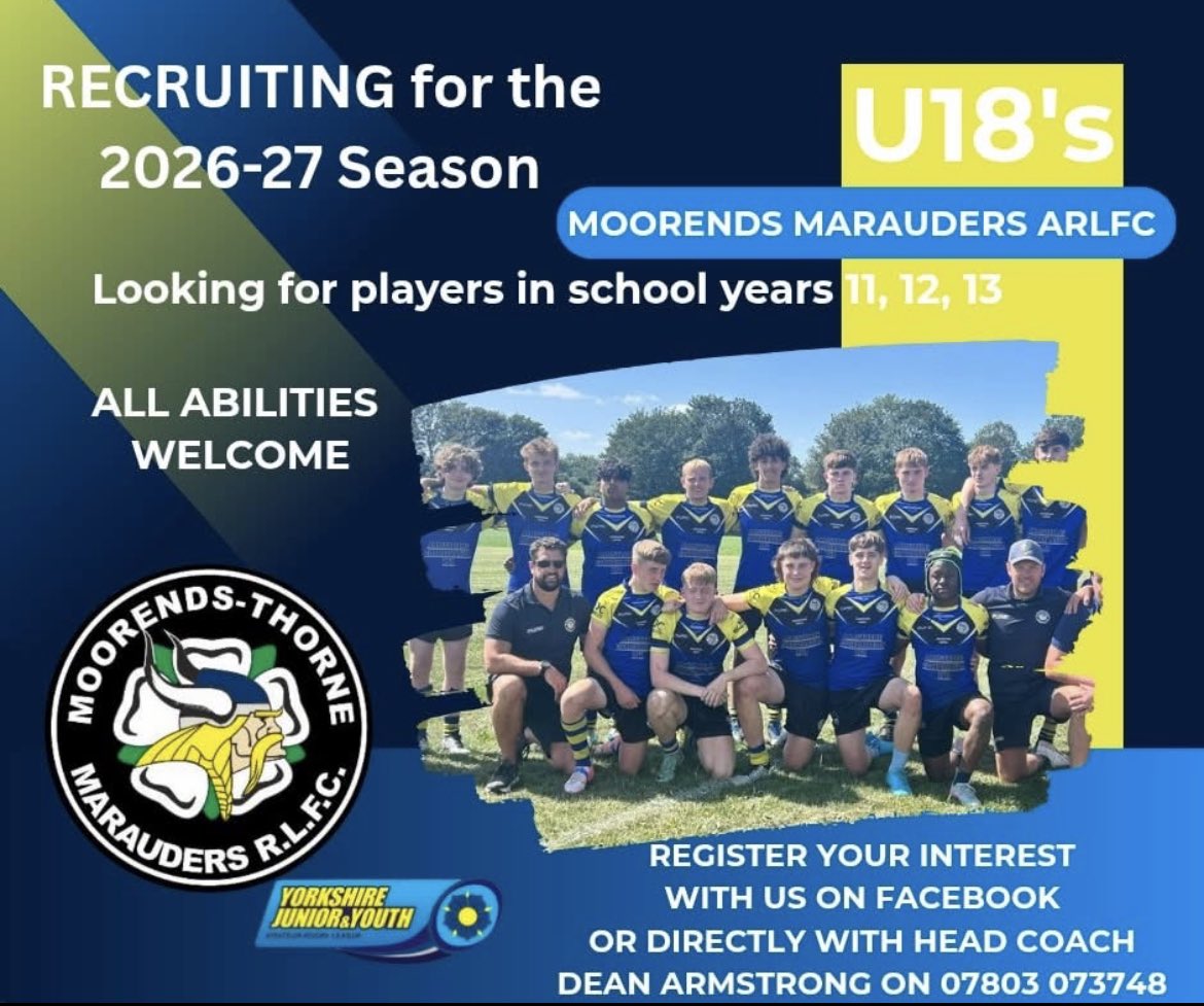 Anyone interested in playing under 18s RL in the Moorends and Thorne area please get in touch 😬💙💛