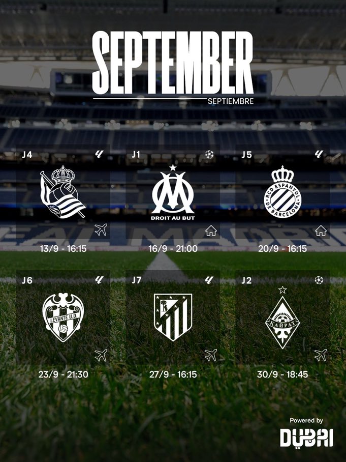 Calendario del Real Madrid en septiembre 🤍