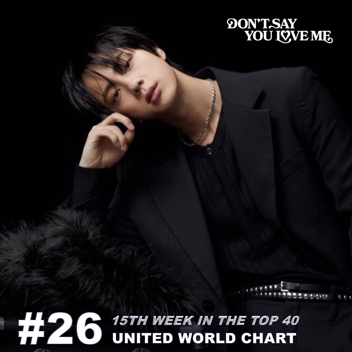 #JIN's record-breaking "Don't Say You Love Me",  the lead single from his chart-topping 2nd EP Echo (2025), is #26 in its 15th week on the United World chart, scoring another 98,000 points (up 1K) after peaking at No. 5! 💪2⃣6⃣🌎🔥👑🖤💜
"Don't Say You Love Me" is #84 on this