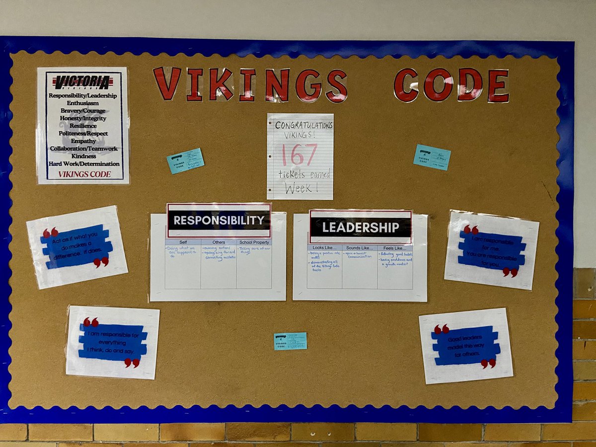 VictoriaPStvdsb's tweet photo. Our Vikings Code helps us to learn &amp; demonstrate how we positively contribute to the success of our school community, both as individuals and as a collective group! 

We are celebrating our Vikings for their contributions to our community this week! #VikingsPride @TVDSBcares https://t.co/JlFoW8YiwB