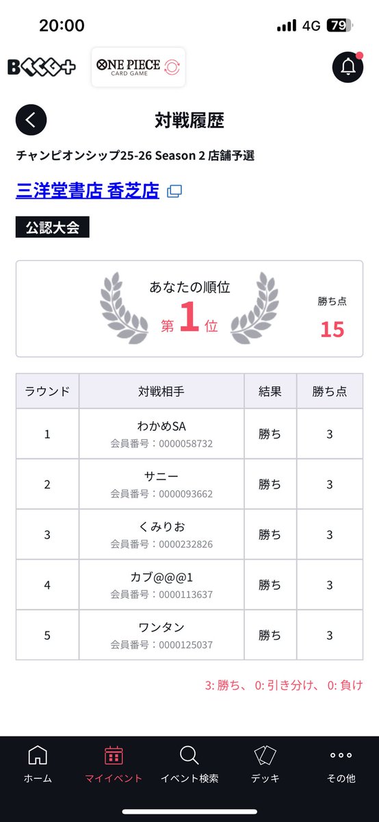 使用ゾロ

黒イム⭕️
赤青エース ⭕️
青ハンコック ⭕️
黄緑ロー ⭕️
赤紫ロジャー ⭕️

店舗予選無事終わり