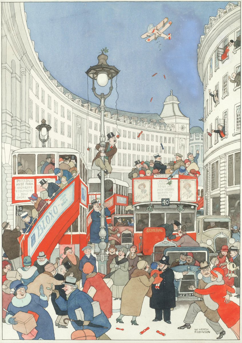 X is for Xmas shopping
--------
'The Spirit of Christmas in Regent Street' (1928) by William Heath Robinson 

(Private collection)