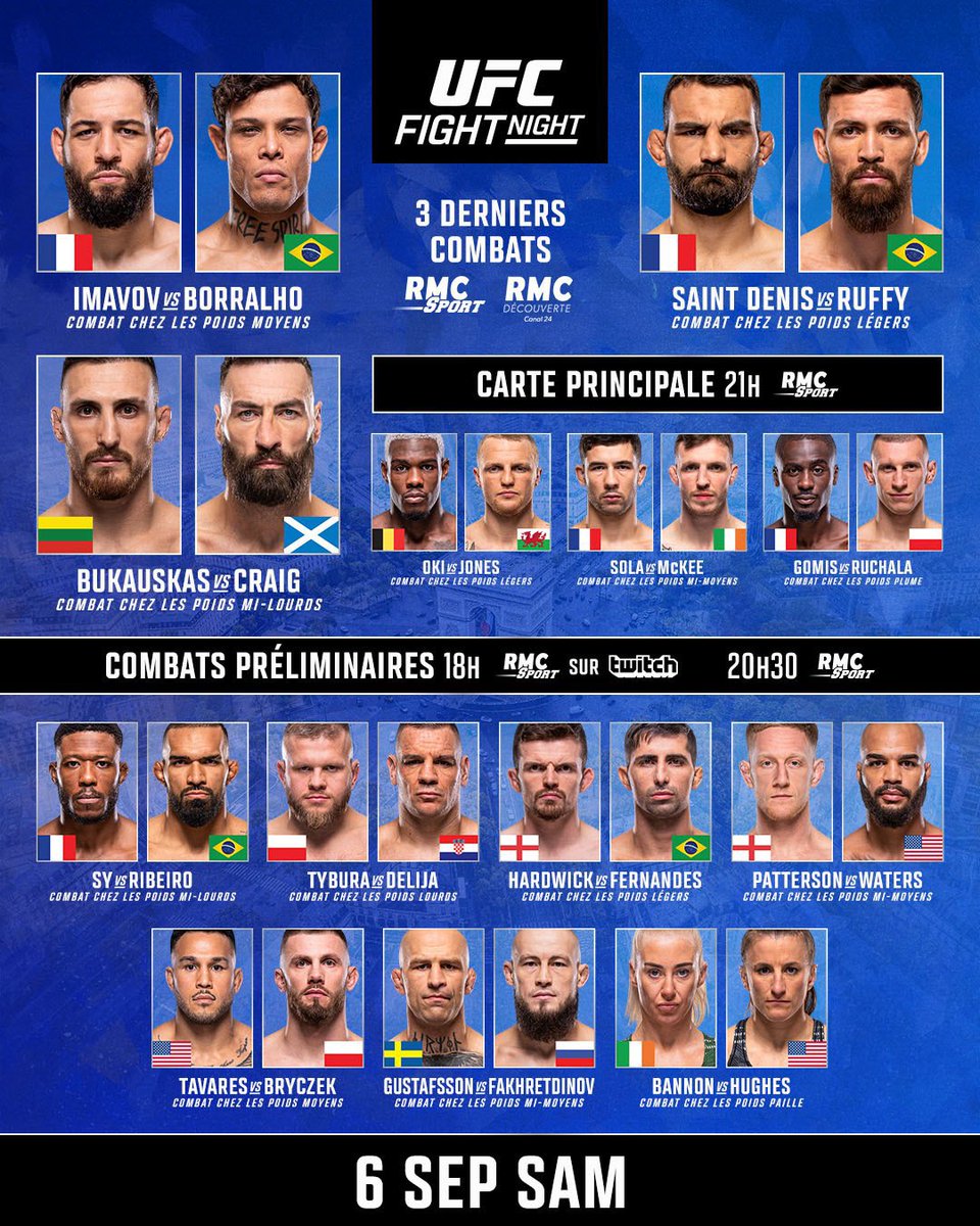 🚨 LA CARTE DE L’#UFCPARIS CE SOIR