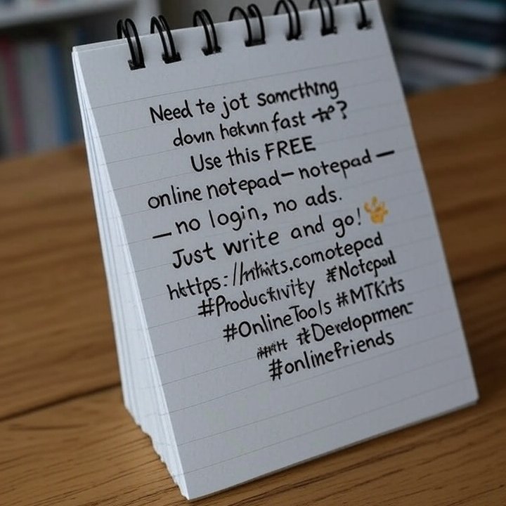 khurram12's tweet image. 📝 Need to jot something down fast?
Use this FREE online notepad — no login, no ads. Just write and go!
👉 mtkits.com/notepad
#Productivity #Notepad #OnlineTools #MTKits #education #Development #onlinefriends