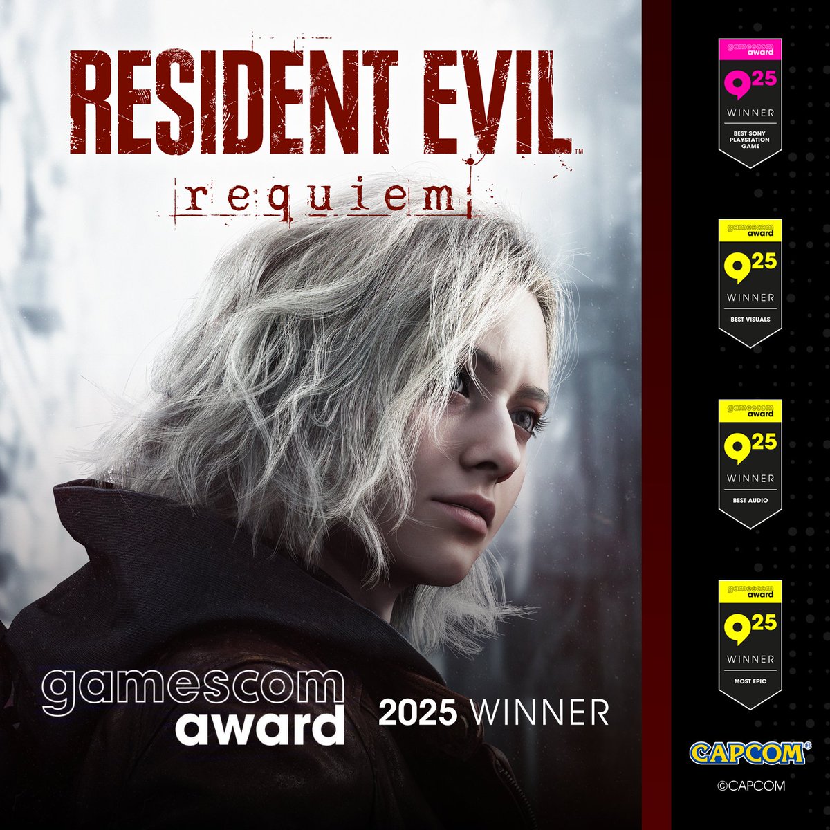 GamesNerdz (@gamesnerdz535) on Twitter photo Resident Evil Requiem shined at Gamescom 2025 🌟
🏆 Won Best Visuals
🎶 Won Best Audio
⚔️ Won Most Epic
🎮 Won Best PlayStation Game
👉 A huge moment for the franchise!
(via:<a href="/RE_Games/">Resident Evil</a>)
#ResidentEvilRequiem #Gamescom2025 Resident Evil Requiem shined at Gamescom 2025 🌟
🏆 Won Best Visuals
🎶 Won Best Audio
⚔️ Won Most Epic
🎮 Won Best PlayStation Game
👉 A huge moment for the franchise!
(via:<a href="/RE_Games/">Resident Evil</a>)
#ResidentEvilRequiem #Gamescom2025