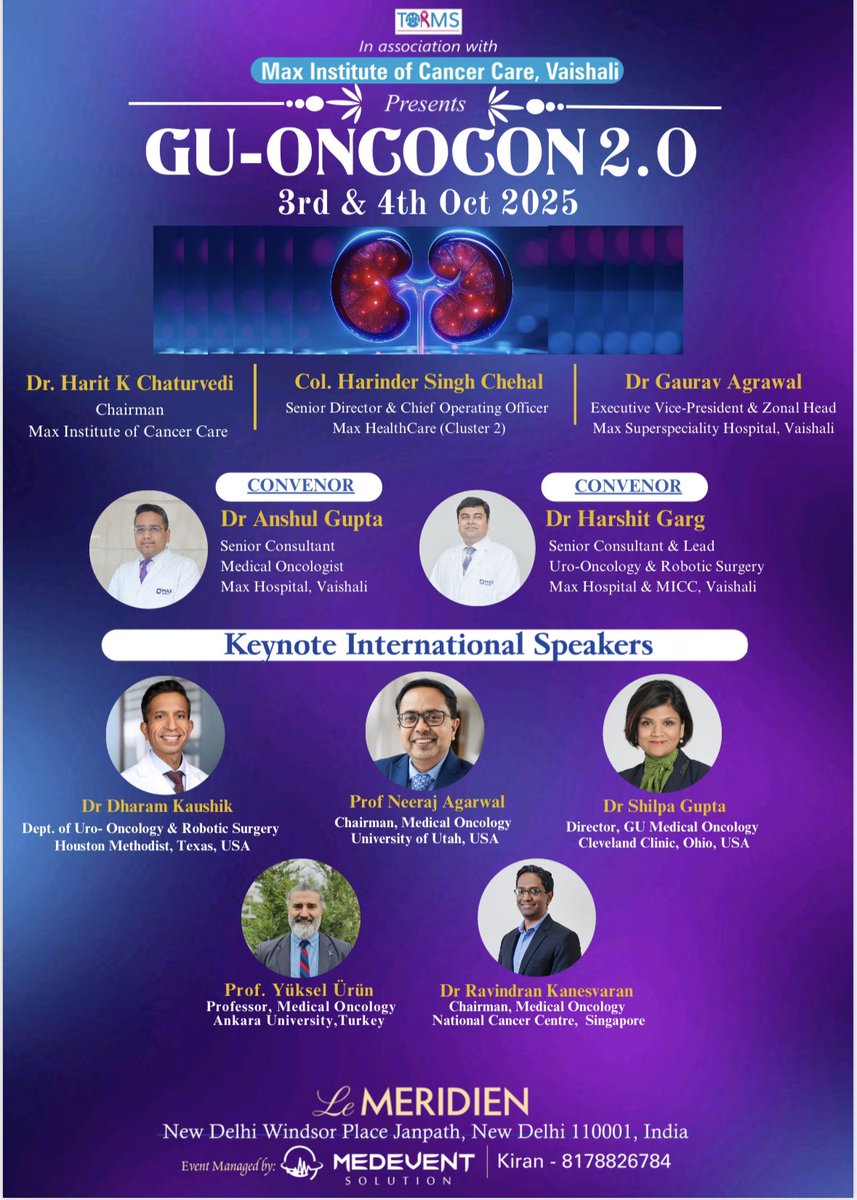 Garg_H's tweet image. Excited to host @neerajaiims @shilpaonc @DharamKaushik5 @DrYukselUrun @ravikanesvaran at GUONCOCON2025 in Delhi… a true MDT meeting in urology cancers….also involves hands on robotic workshop in partial nephrectomy….
keep following and don’t forget to register …with…