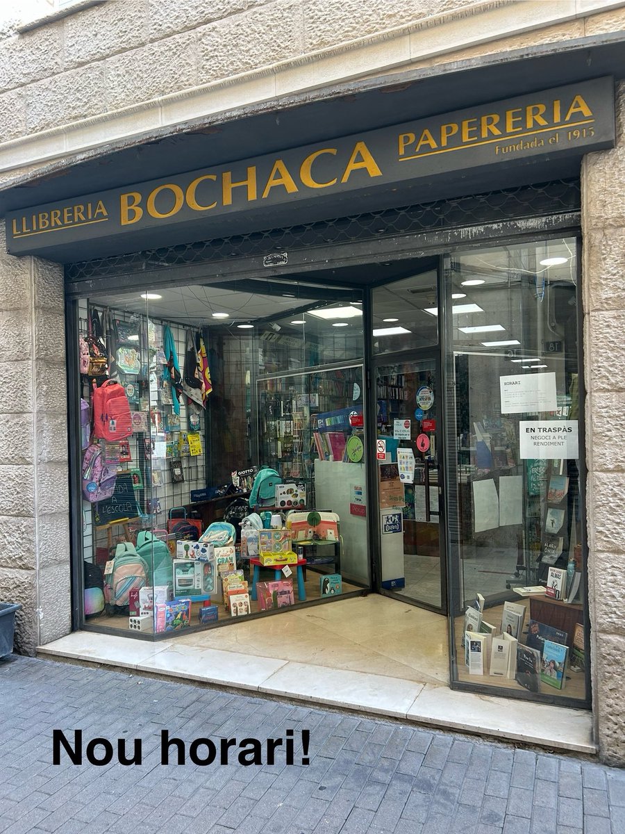 📌 A partir d’aquest setembre, tanquem els dijous a la tarda. 

Nou horari:

Matins:
Dilluns a divendres: 8:30h a 13:30h
Dissabte: 9h a 13:30
Diumenge i festius: 9h a 13h

Tardes: 
Dilluns, dimarts, dimecres i divendres, de 17h a 20h
Dijous, dissabte i diumenge, tancat