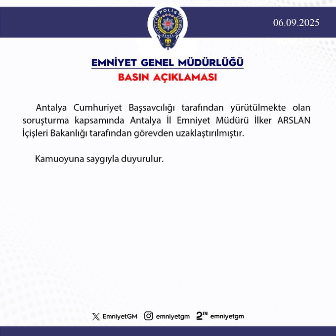 A document with the Emniyet Genel Müdürlüğü logo at the top center, featuring a circular emblem with text and symbols. The text 