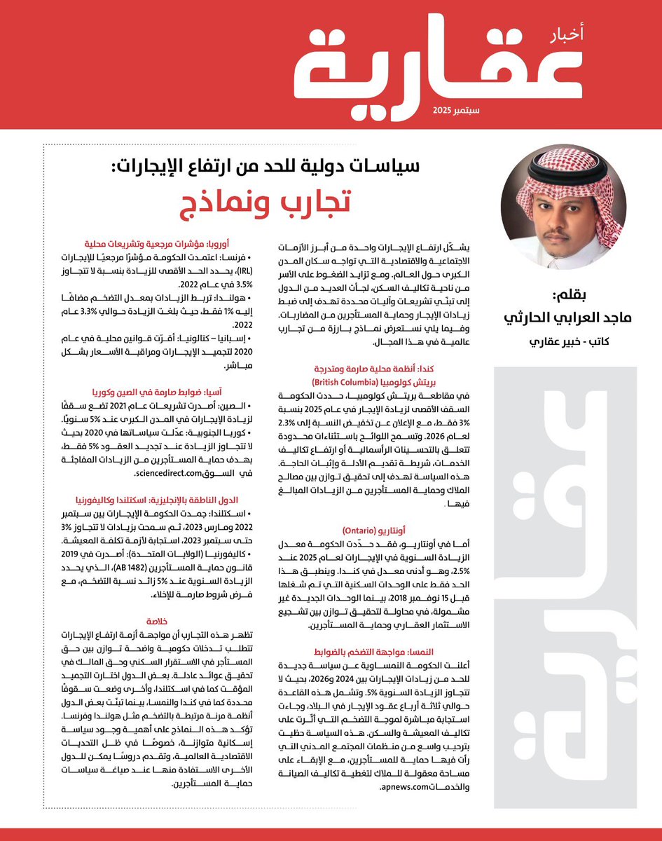 مقالي اليوم  عن التجارب العالمية في الحد من أرتفاع 
الإيجارات