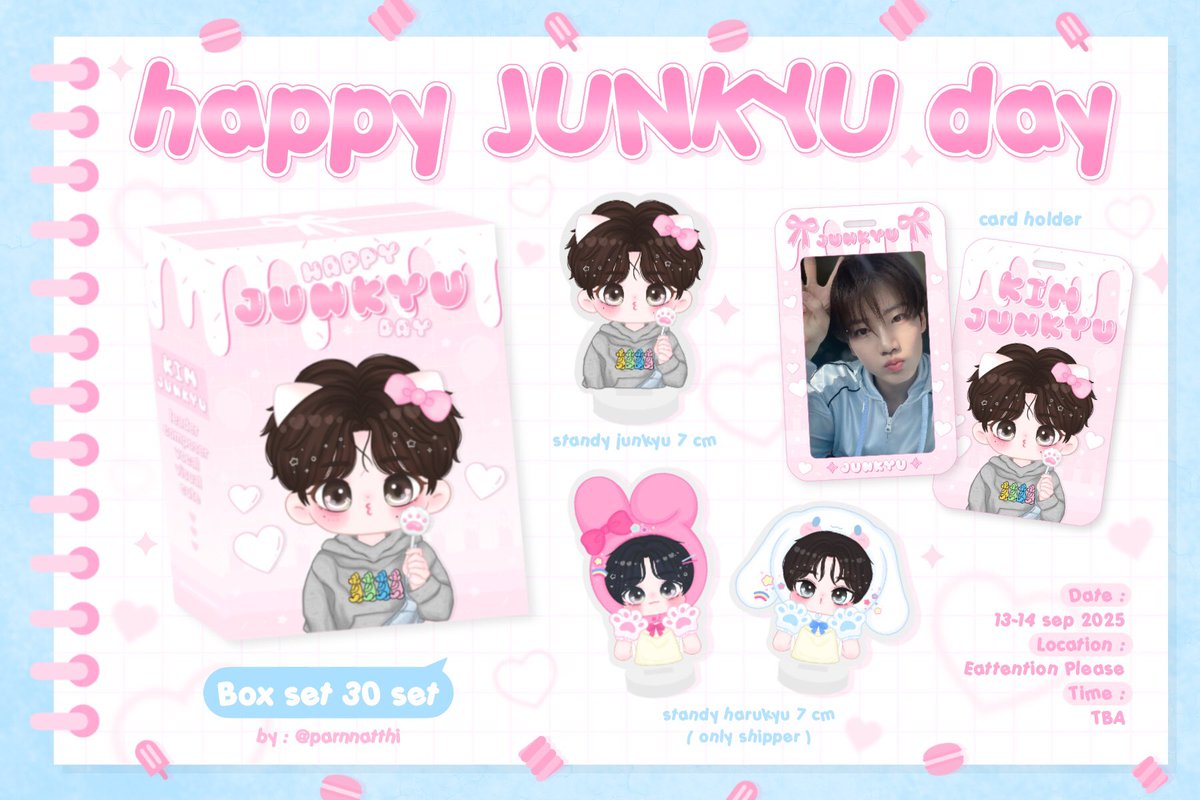 ❤︎ ᴘʟꜱ ᴋɪɴᴅʟʏ ʀᴛ ❤︎
   
      ɢɪᴠᴇ ᴀᴡᴀʏ
            🎀ʜᴀᴘᴘʏ ᴊᴜɴᴋʏᴜ ᴅᴀʏ🎀
✼ •• ┈┈๑⋅⋯ ᰔ ⋯⋅๑┈┈ •• ✼✿˖
  ♡ ʙᴏx ꜱᴇᴛ 𝟥𝟢 ꜱᴇᴛ♡
  ♡ꜱᴛᴀɴᴅʏ ᴊᴜɴᴋʏᴜ 𝟩ᴄᴍ ♡
  ♡ᴄᴀʀᴅ ʜᴏʟᴅᴇʀ ♡
  ♡ ꜱᴛᴀɴᴅʏ ʜᴀʀᴜᴋʏᴜ 𝟩ᴄᴍ♡