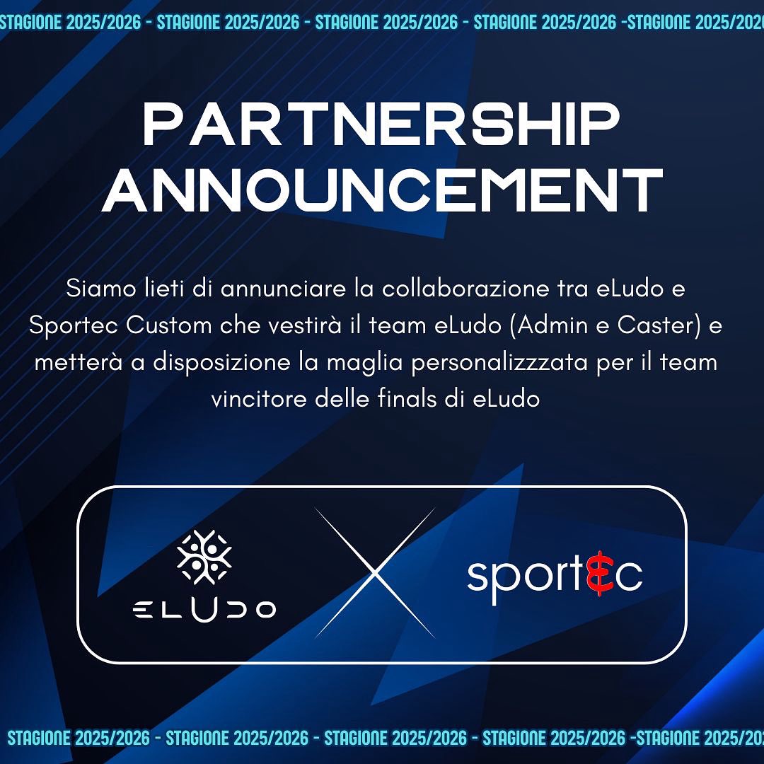 🔥 New Season, New Partnership! 🔥
Siamo orgogliosi di collaborare con <a href="/Sportec_Custom/">Sportec</a> ✨

👕 Sportec vestirà il team eLUDO (Admin &amp; Caster)
🏆 Maglia esclusiva ai campioni delle Finals!

Season 2025/2026 = style + esports 😎

Chi solleverà la maglia della vittoria? 👇

#eLUDO